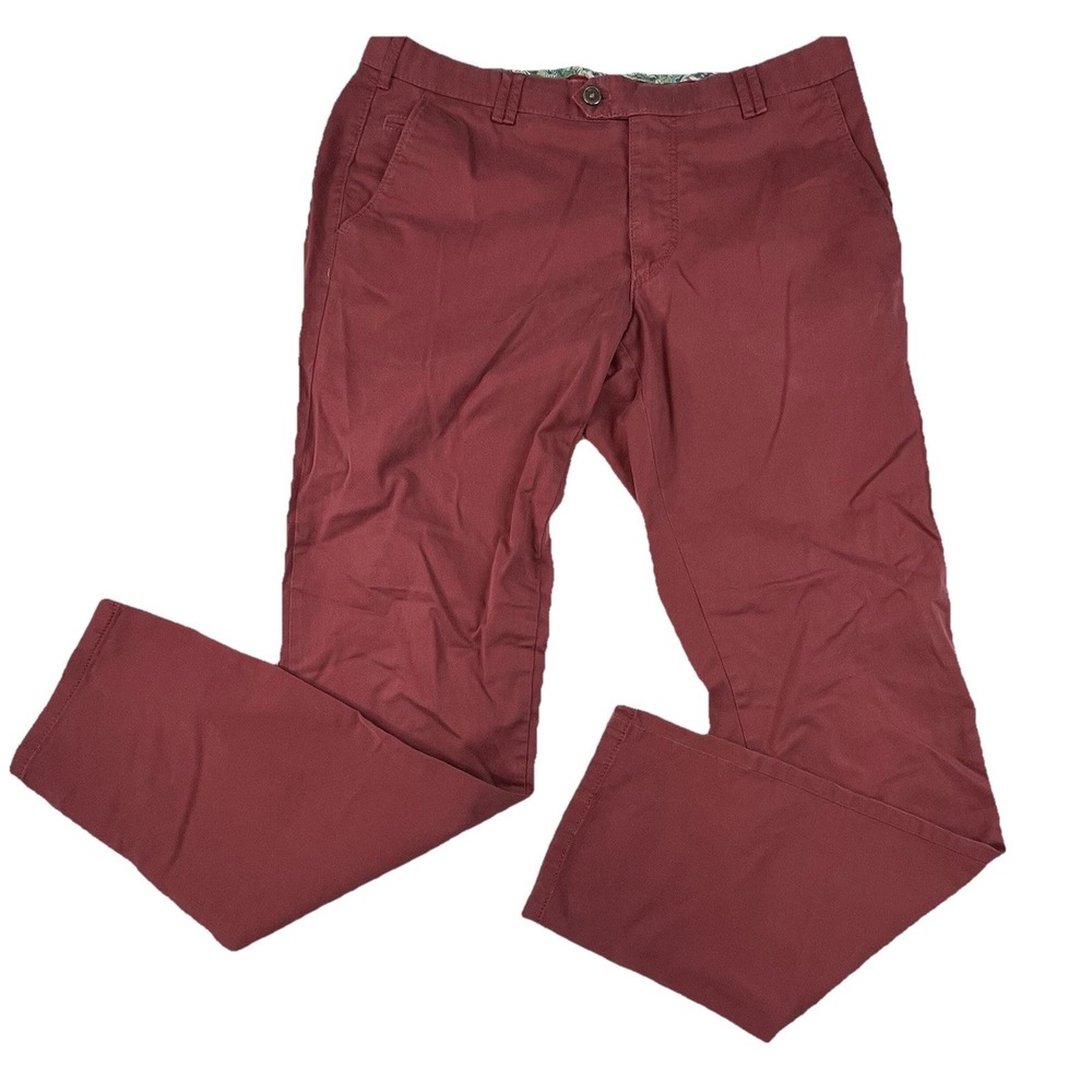 Meyer Bonn Modern Fit Chino Trousers Red Burgundy Mens 36x32